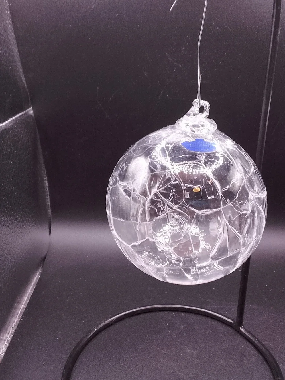 Stockholm Glasbruk Karin Hammar Branded Clear Crackle Glass Ornament